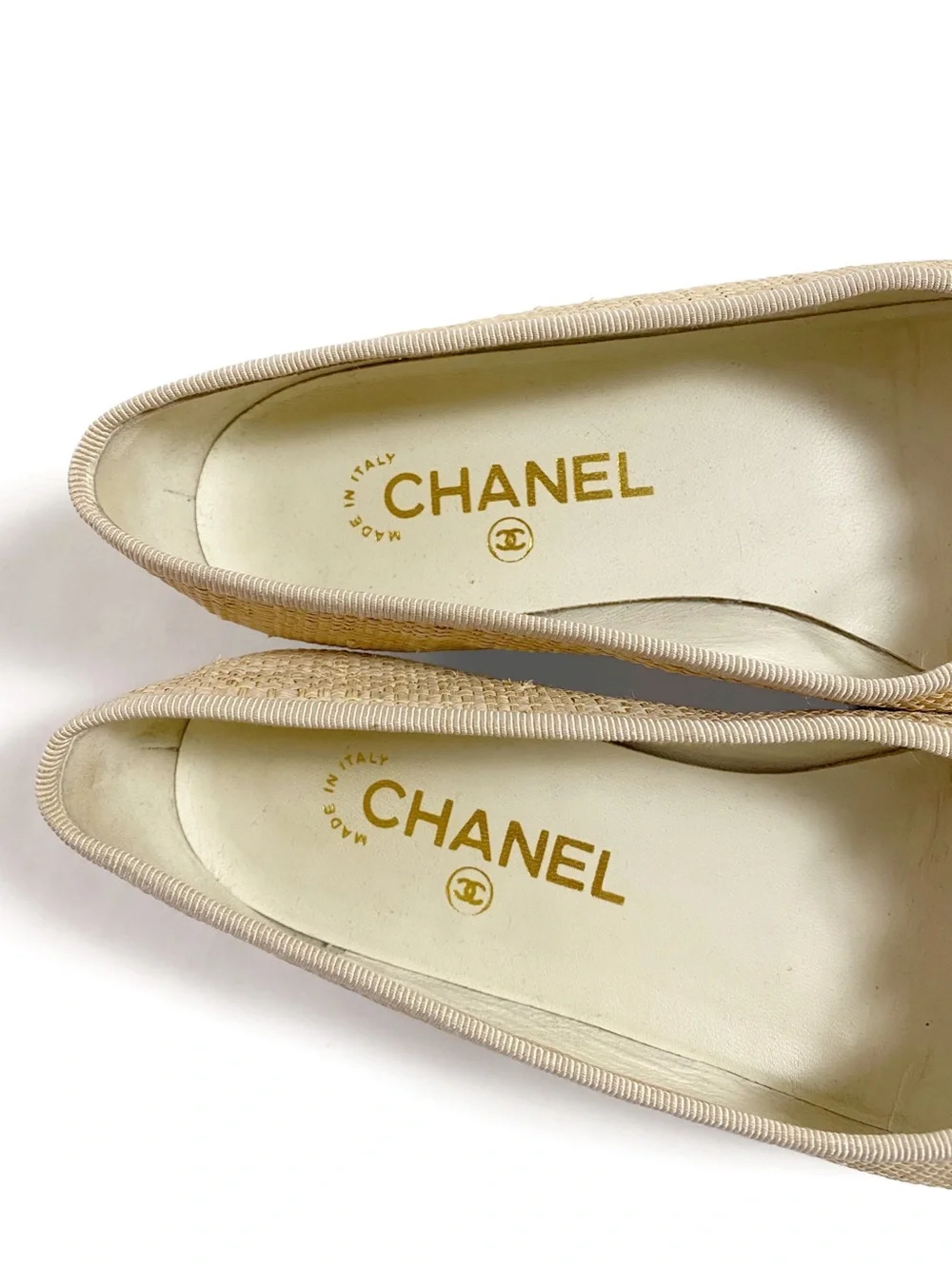 Chanel CC Cap Toe Ballet Flats Bow Raffia Gold - Picture 8 of 9